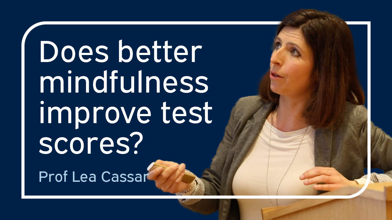 Image of Lea Cassar alongside title 'Does better mindfulness improve test scores?'.
