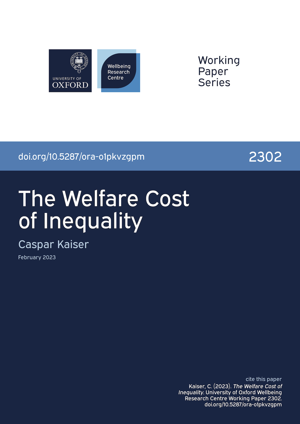 Cover for Working Paper 2302, The Welfare Cost of Inequality.