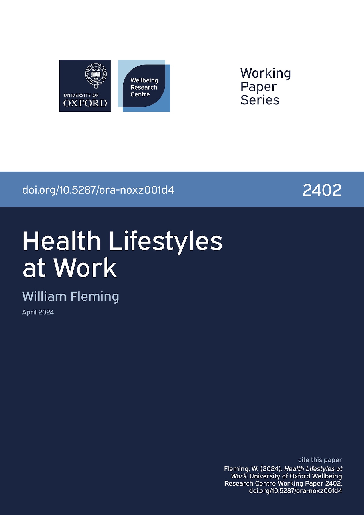 Cover for Working Paper 2402, Health Lifestyles at Work.
