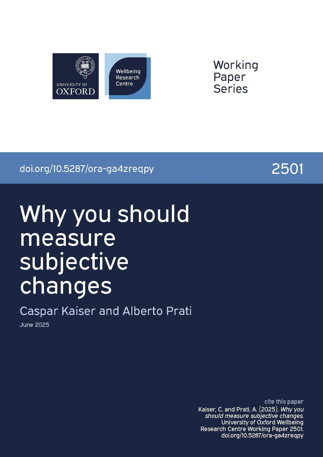 Cover for Working Paper 2501, Why you should measure subjective changes.